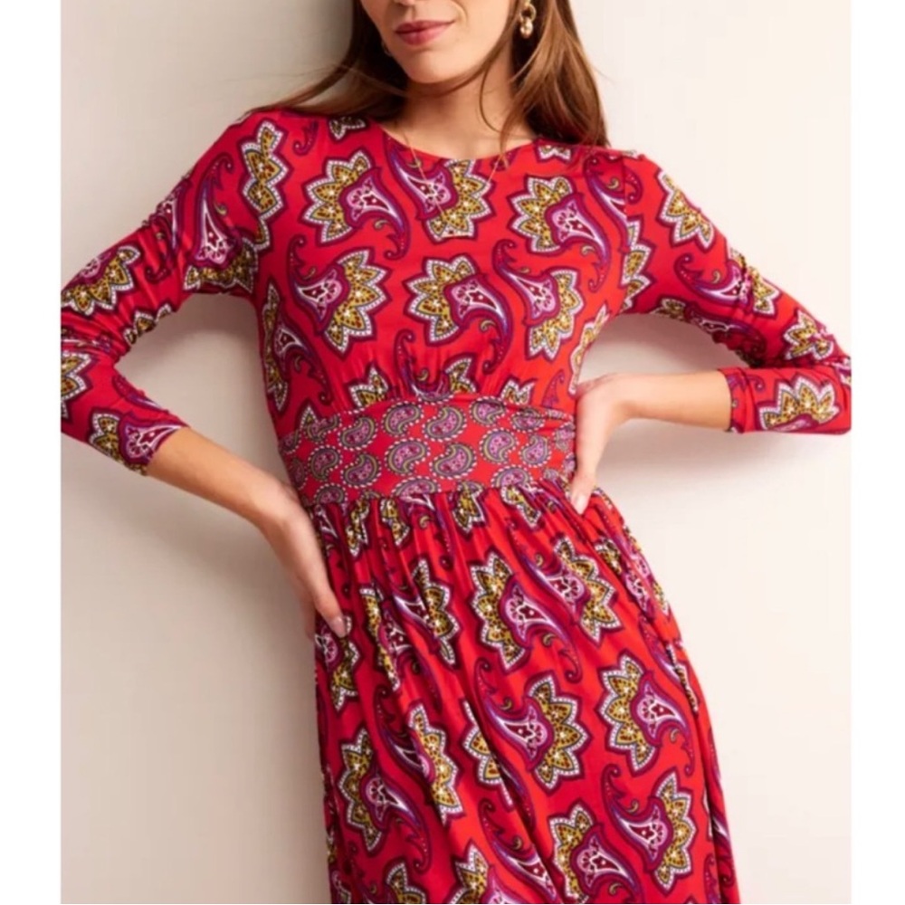 Women’s Boden Thea Long Sleeve Paisley Print Midi Dress Red Size 10R - Picture 2 of 9
